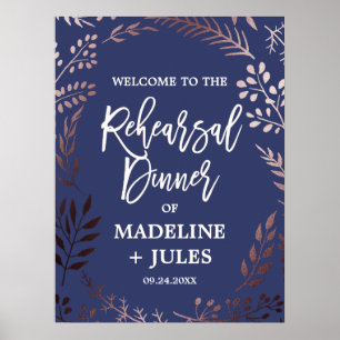 Elegante roségoldene und marineblaue Probe-Dinner  Poster