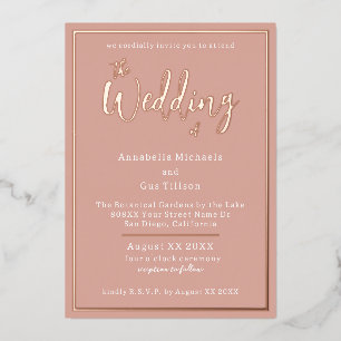 Elegante Roségoldfolie auf Pfirsich-Hochzeit Folieneinladung