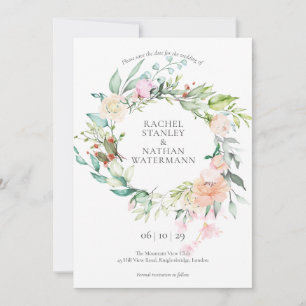 Elegante Rosen-Aquarell-Girlande Florale Hochzeit Save The Date