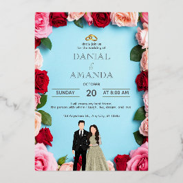 Elegante Rosen-Blumen-Hochzeitseinladungskarte | B Folieneinladung