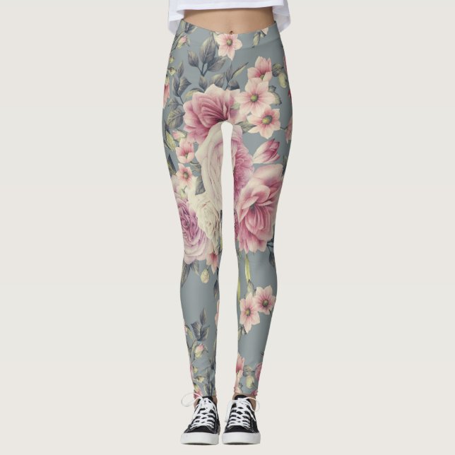 Elegante Rosen-Blumendruck-Leggings Leggings (Vorderseite)