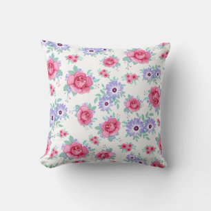 Elegante Rosen Blumenmuster Rosa Lila Weiß Kissen