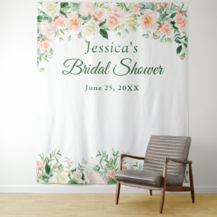 Elegante Rosen Brautparty Fotobox Hintergrund Wandteppich