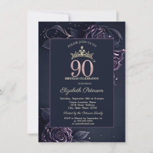Elegante Rosen Dunkle Gothic 90. Geburtstag Einladung