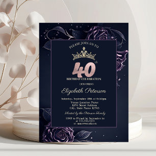 Elegante Rosen dunkle gothische 40. Geburtstagsfei Einladung