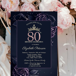 Elegante Rosen Dunkler Gothic 80. Geburtstag Einladung