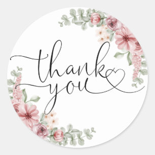 Elegante Rosen Florales Herz Schrift Danke Runder Aufkleber