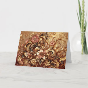Elegante Rosen-Gold-Barock-Blumen-Notizkarte Dankeskarte