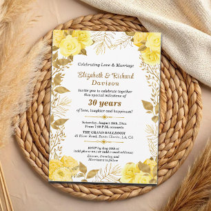 Elegante Rosen Gold Blumen 30. Hochzeitstag Einladung