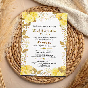 Elegante Rosen Gold Blumen 45. Hochzeitstag Einladung