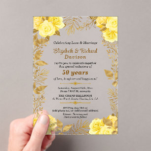 Elegante Rosen Gold Blumen 50. Hochzeitstag Acryleinladungen
