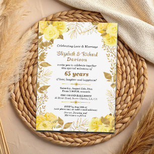 Elegante Rosen Gold Blumen 65. Hochzeitstag Einladung