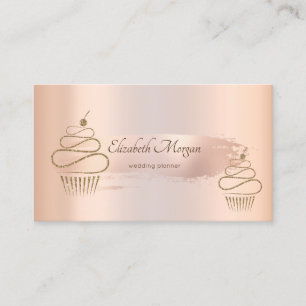 Elegante Rosen-Gold-Pinselstrich, Gold-Cupcakes Visitenkarte
