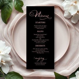 Elegante Rosen-Gold-Schrift Moderne Hochzeits-Menü Menükarte