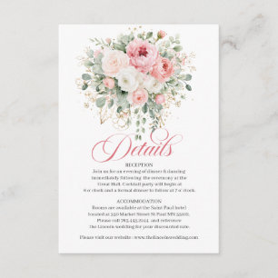 Elegante Rosen-Hochzeits-Details-Karte in Rosa und Begleitkarte