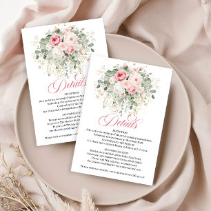 Elegante Rosen in Rosa und Gold Hochzeits-Detailka Begleitkarte