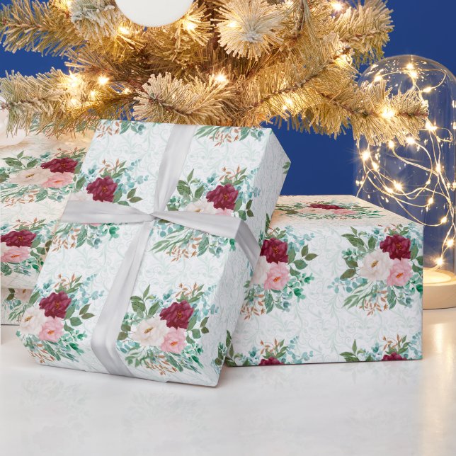 Elegante Rosen & Minze  Geschenkpapier (Feiertage)