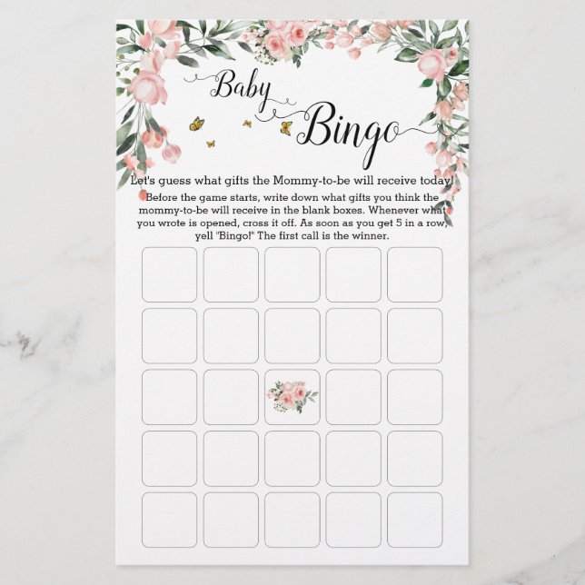 Elegante Rosen mit Butterfly Baby Bingo Game (Vorderseite)