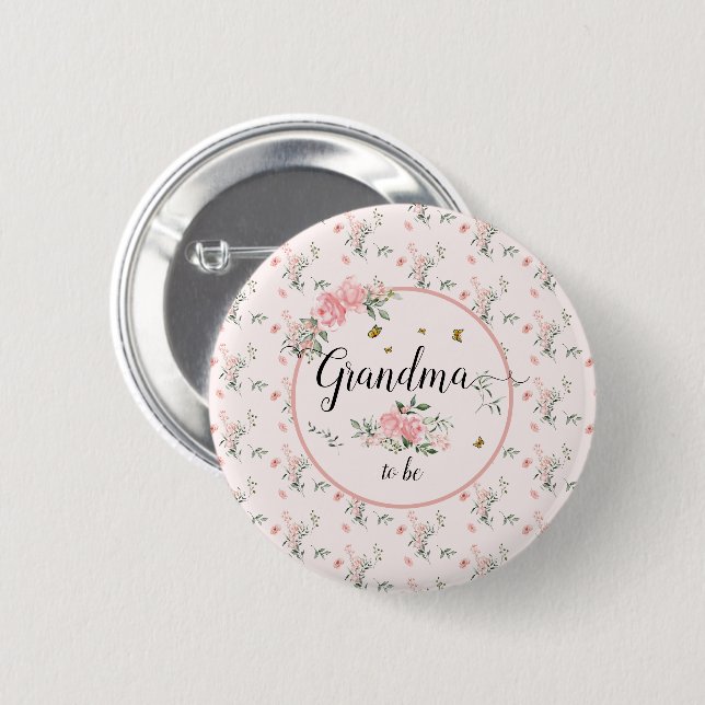Elegante Rosen mit Schmetterlingen Oma-to-be Button (Vorne & Hinten)