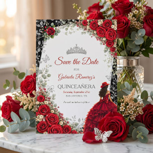Elegante Rosen Rote und Silberne Tiara Quinceañera Save The Date