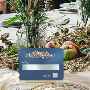 Elegante Rosen-Schriftrolle & Herz-Monogramm - Bla Platzkarte