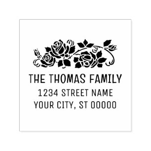 Elegante Rosen Silhouette Blumenname Adresse Permastempel