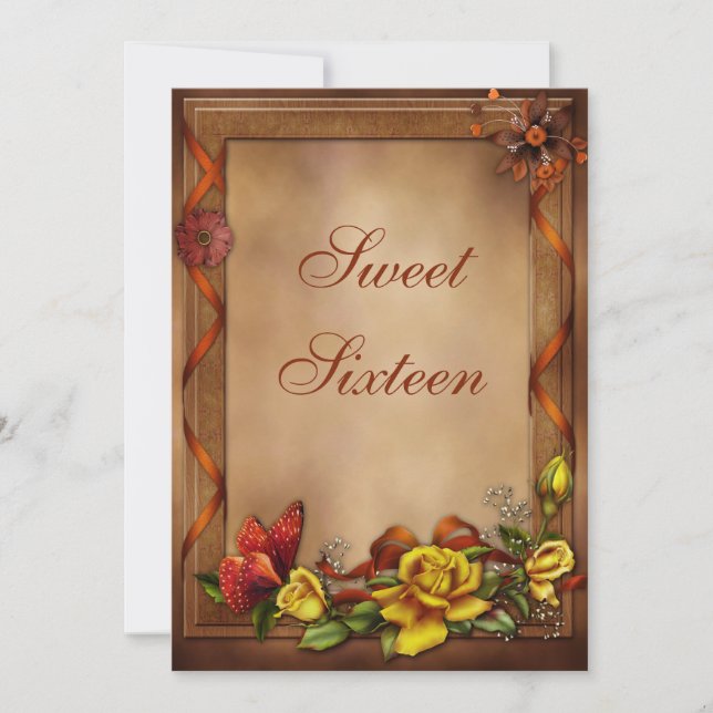 Elegante Rosen u. Schmetterlings-Bonbon 16 Einladung (Vorderseite)