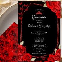 Elegante Rosen und Krone Rote Quinceanera