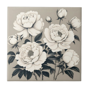 Elegante Rosen und Pfingstrosen floral auf Creme Fliese