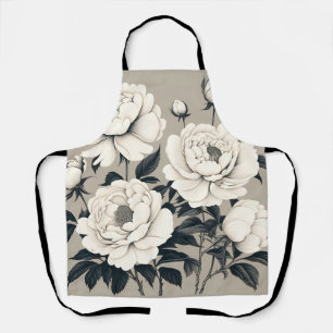 Elegante Rosen und Pfingstrosen floral auf Creme Schürze