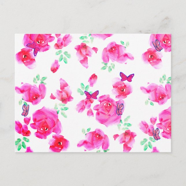 Elegante Rosen und Schmetterlinge Postkarte (Vorderseite)