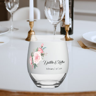 Elegante Rosen und Silberhochzeit Weinglas Ohne Stiel