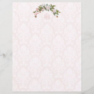 Elegante Rosen, Vintage Damaske und Monogramm