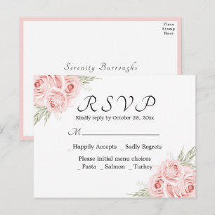 Elegante Rosen-Wasserfarbe Rosa Florale Hochzeits- Postkarte