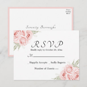 Elegante Rosen-Wasserfarbe Rosa Florale Hochzeits- Postkarte