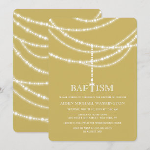 Elegante Rosenbeet-Kreuz-Glitzern-Taufe religiös Einladung