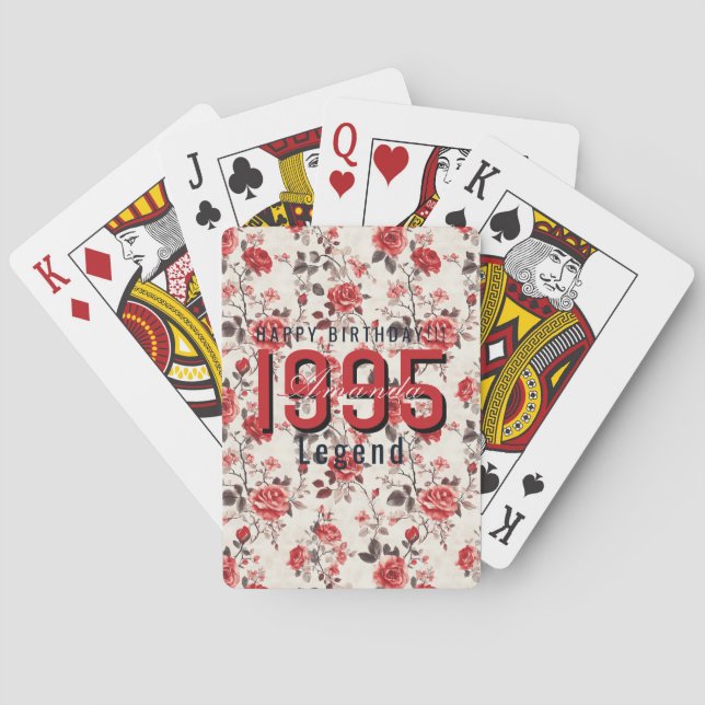 Elegante Rosenblume 90. Geburtstag Spielkarten (Rückseite)