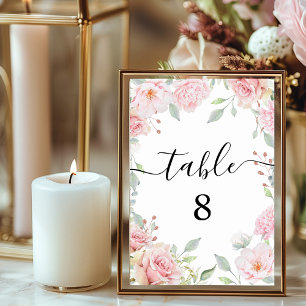 Elegante Rosenblüte Romantische Kalligraphie Hochz Tischnummer