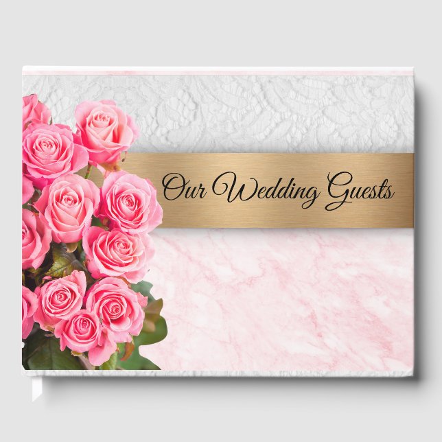 Elegante Rosenhochzeit Gästebuch (Vorderseite)