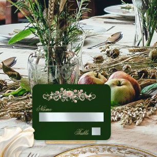 Elegante Rosenrolle & Herzmonogramm - Smaragd Platzkarte