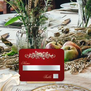 Elegante Rosenschriftrolle & Herzmonogramm - Rot Platzkarte