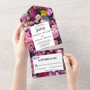 Elegante Rosenstrahlen Blume Sommerblumenhochzeit All In One Einladung