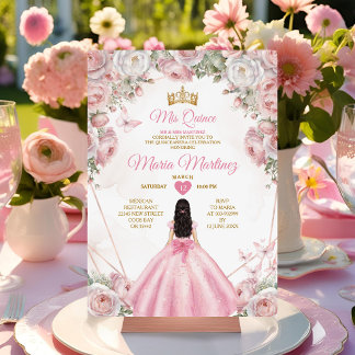 Elegante Roses Gold Crown Butterfly Mis Quince Einladung
