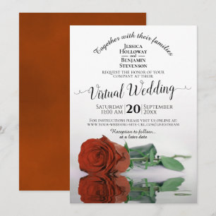 Elegante Rost Orange Romantische Rose Virtual Wedd Einladung