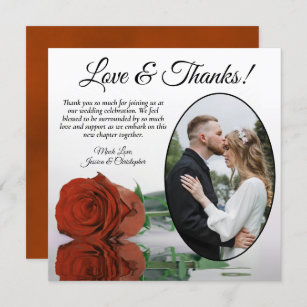 Elegante Rost Orange Rose Oval Foto Hochzeit Dankeskarte