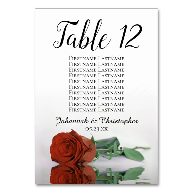 Elegante Rost Orange Rose Seating Chart Hochzeit Tischnummer (Vorderseite)