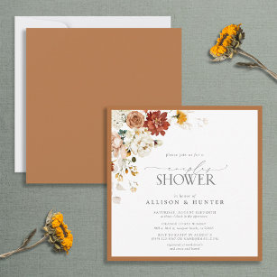 Elegante Rost Orange Watercolor Paare Dusche Invi Einladung