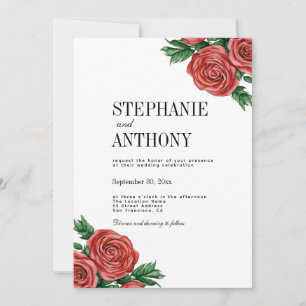 Elegante Rost- und Sage-Rose Hochzeit Einladung