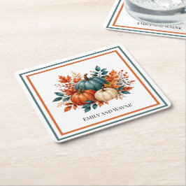 Elegante Rost- und Türkisfarbene Kürbis-Hochzeit Rechteckiger Pappuntersetzer
