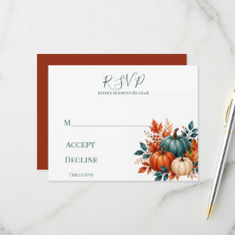 Elegante Rost- und Türkisfarbene Kürbis-Hochzeit RSVP Karte